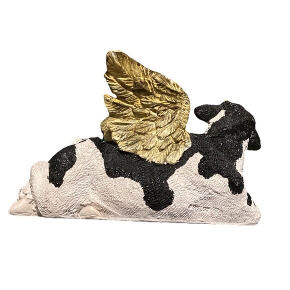 Stone Critters Holstein HOLY COW SC-889 Black & White With Gold Angel Wings - Picture 5 of 10